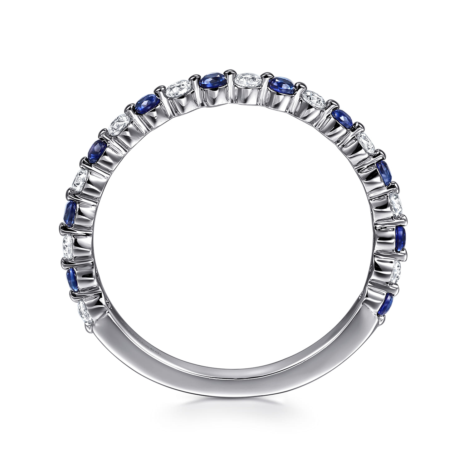 Single Prong Diamond and Sapphire Anniversary Band in 14K White Gold, photograph 2