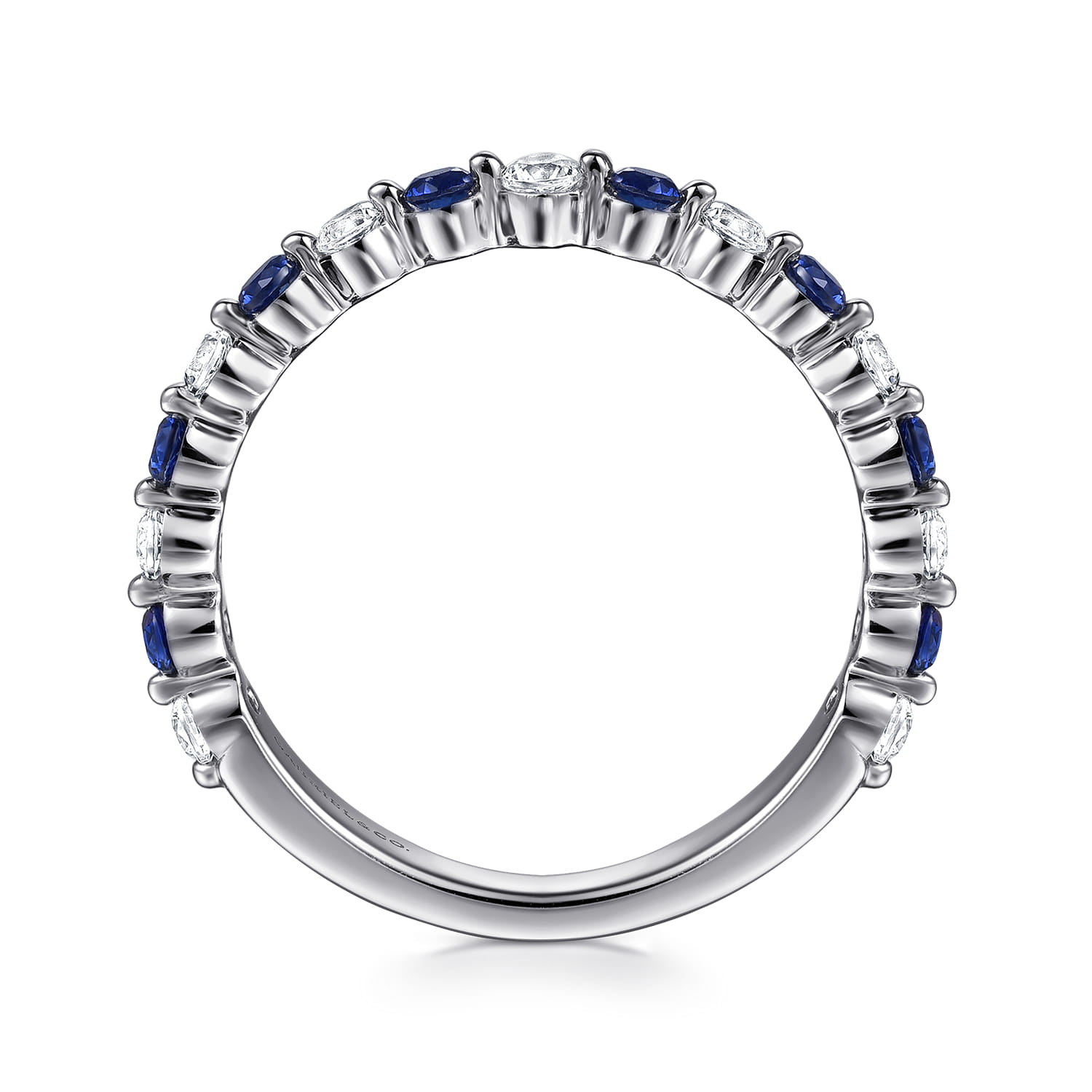 Single Prong Diamond and Sapphire Anniversary Band in 14K White Gold, photograph 2