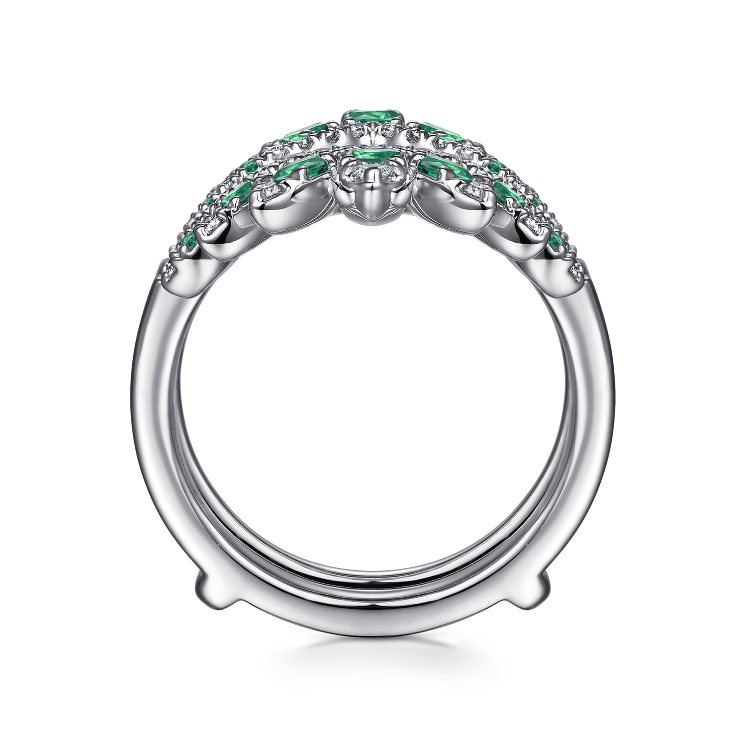 Prong Set Bursting Chevron Emerald and Diamond Ring Enhancer in 14K White Gold, photograph 2