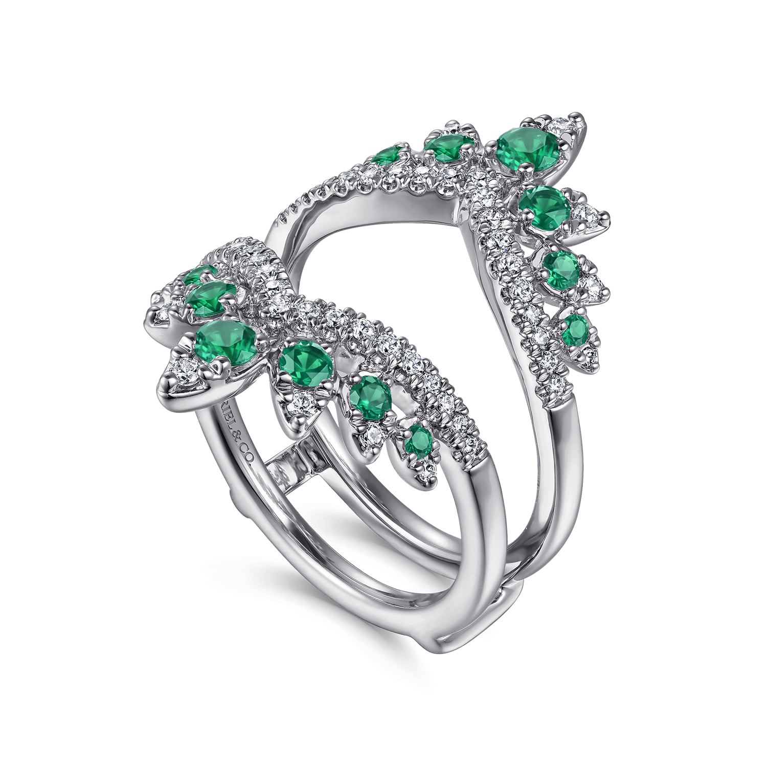 Prong Set Bursting Chevron Emerald and Diamond Ring Enhancer in 14K White Gold, photograph 3