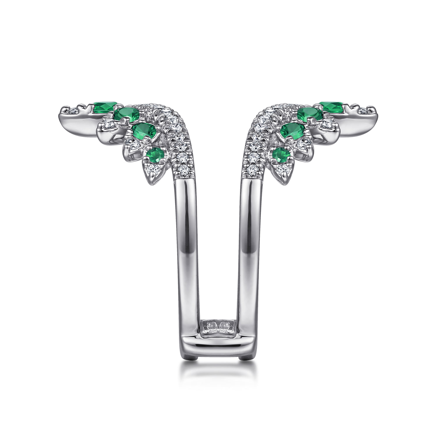Prong Set Bursting Chevron Emerald and Diamond Ring Enhancer in 14K White Gold, photograph 5