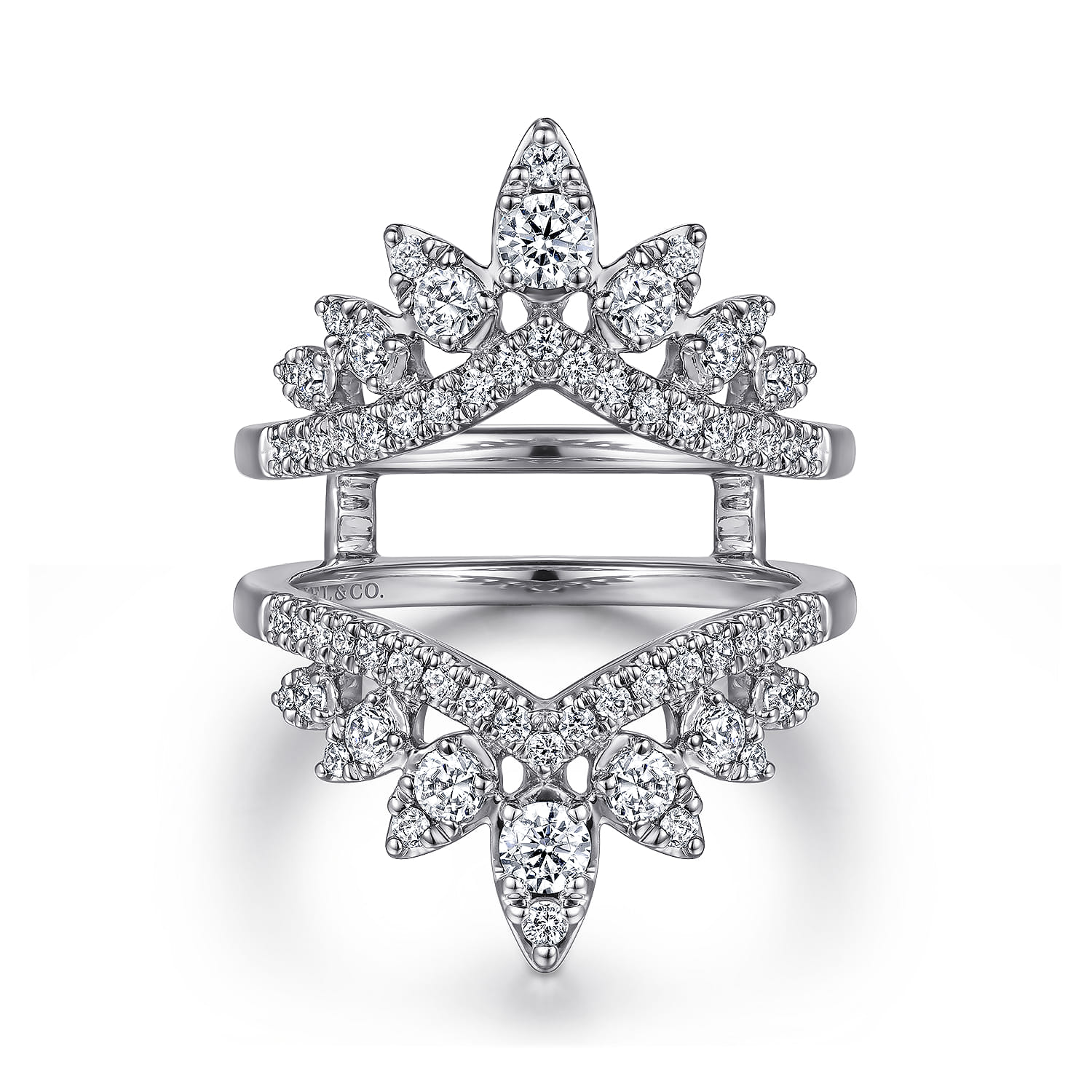 Wide Bursting Chevron Diamond Ring Enhancer in 14K White Gold