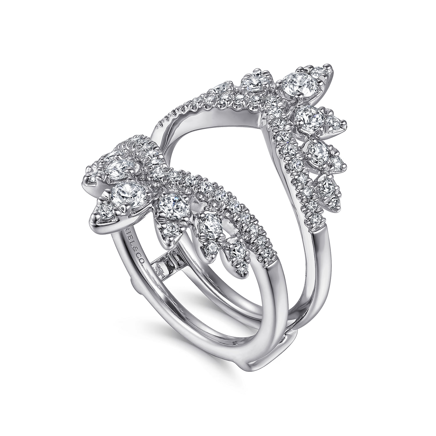 Wide Bursting Chevron Diamond Ring Enhancer in 14K White Gold, photograph 3