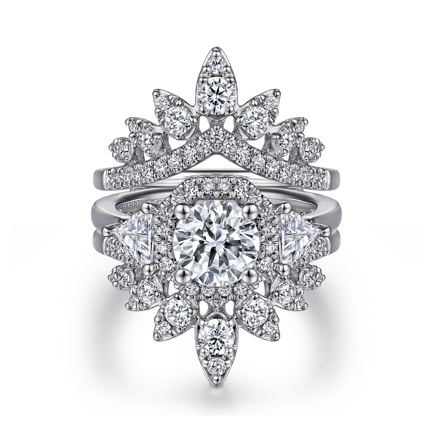 Wide Bursting Chevron Diamond Ring Enhancer in 14K White Gold, photograph 4