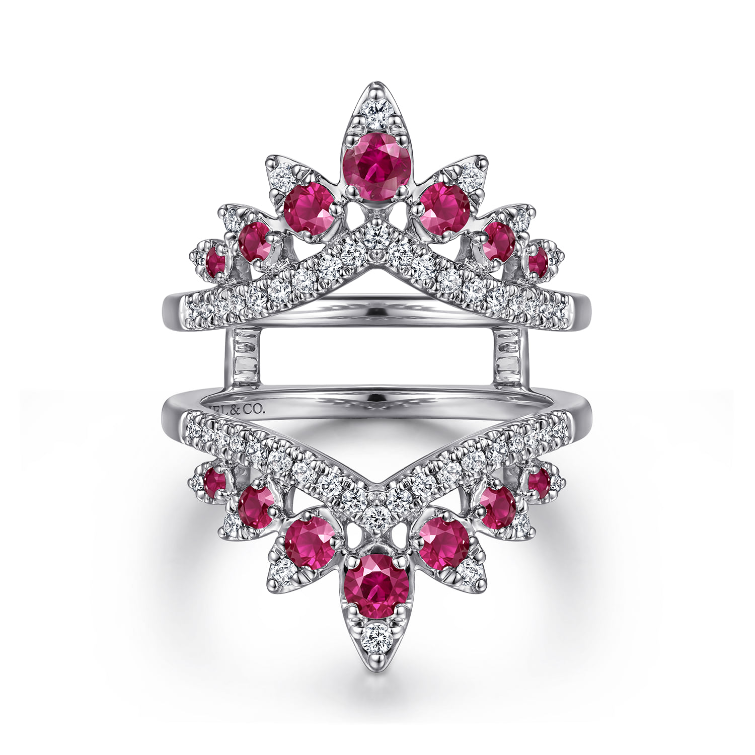 Prong Set Bursting Chevron Ruby and Diamond Ring Enhancer