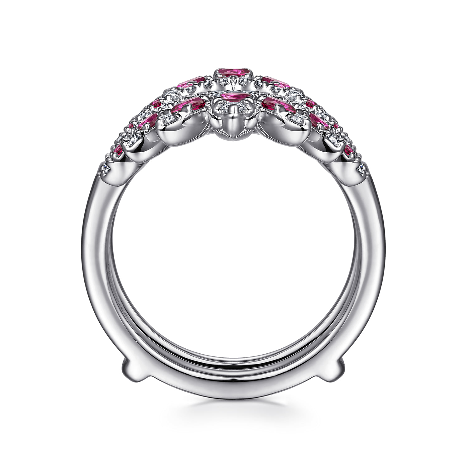 Prong Set Bursting Chevron Ruby and Diamond Ring Enhancer in 14K White Gold, photograph 2