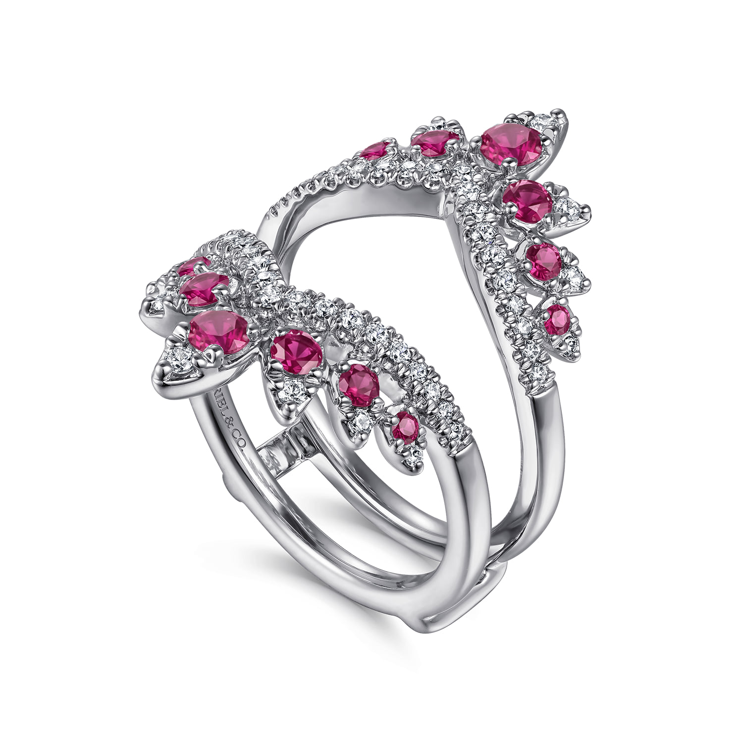Prong Set Bursting Chevron Ruby and Diamond Ring Enhancer in 14K White Gold, photograph 3