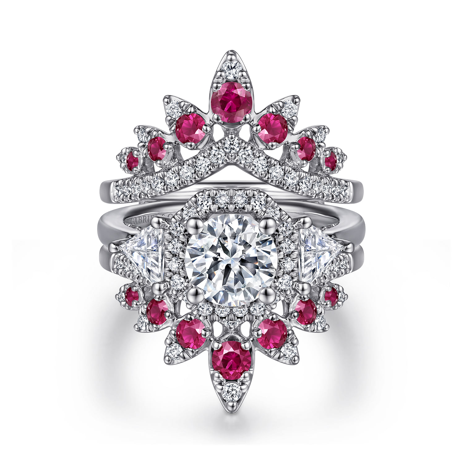Prong Set Bursting Chevron Ruby and Diamond Ring Enhancer in 14K White Gold, photograph 4