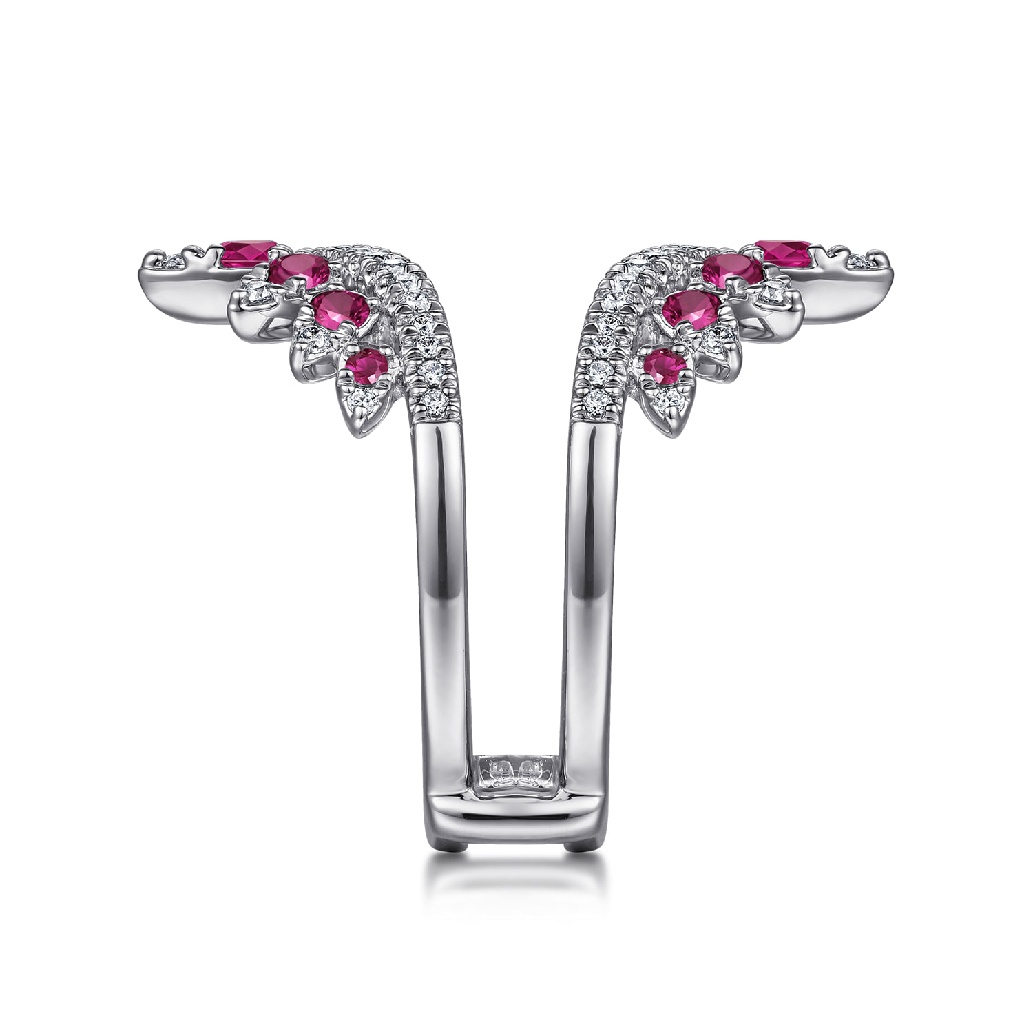 Prong Set Bursting Chevron Ruby and Diamond Ring Enhancer in 14K White Gold, photograph 5