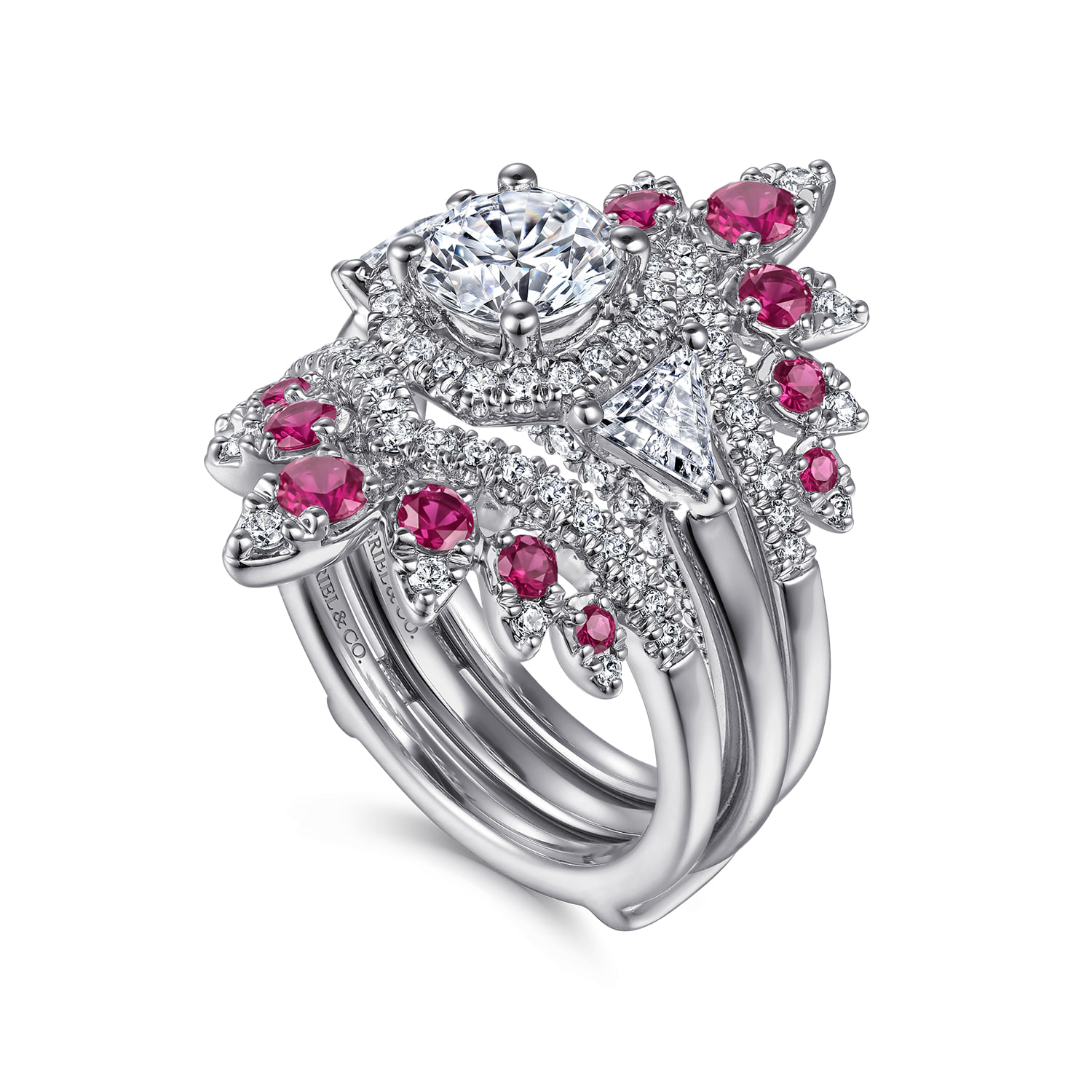 Prong Set Bursting Chevron Ruby and Diamond Ring Enhancer in 14K White Gold, photograph 6