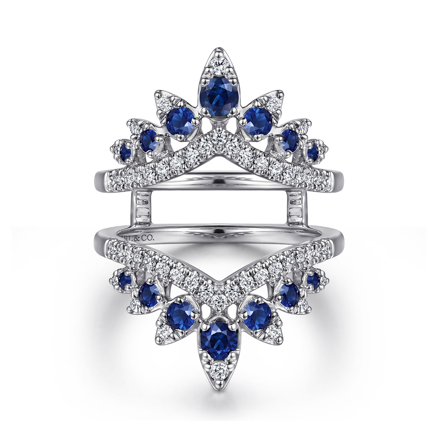 Prong Set Bursting Chevron Sapphire and Diamond Ring Enhancer
