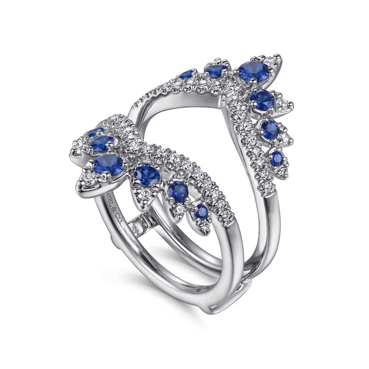Prong Set Bursting Chevron Sapphire and Diamond Ring Enhancer in 14K White Gold, photograph 3
