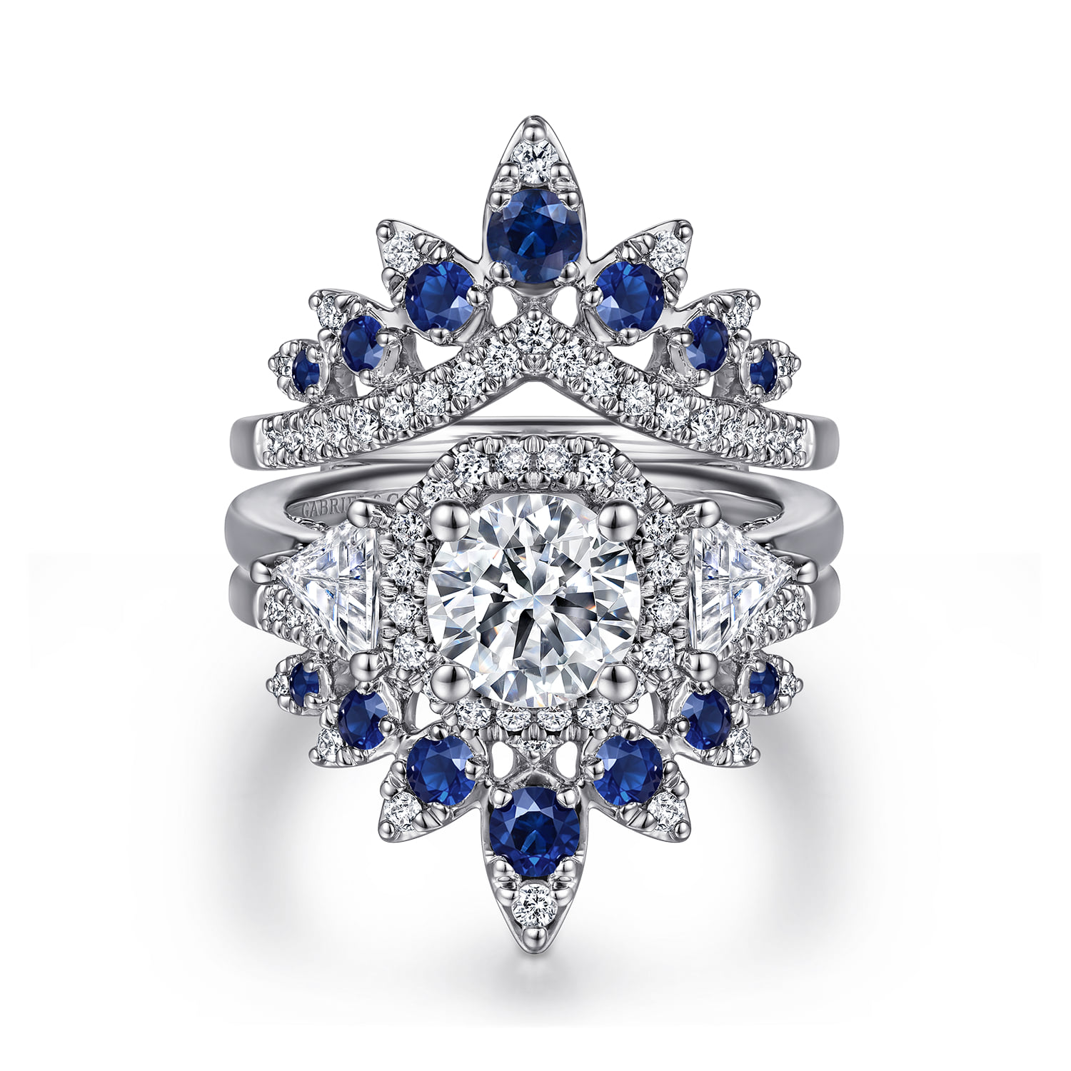 Prong Set Bursting Chevron Sapphire and Diamond Ring Enhancer in 14K White Gold, photograph 4