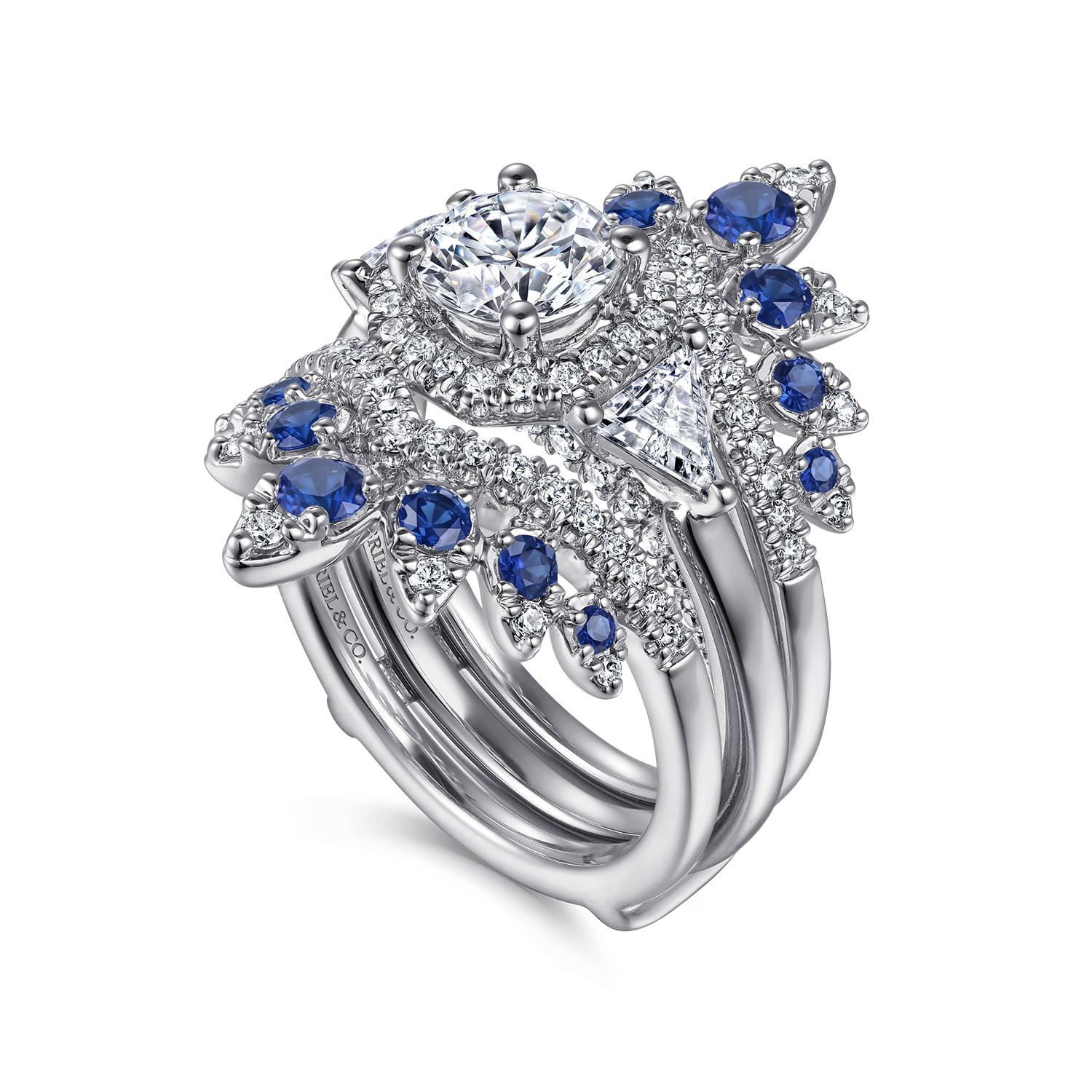 Prong Set Bursting Chevron Sapphire and Diamond Ring Enhancer in 14K White Gold, photograph 6