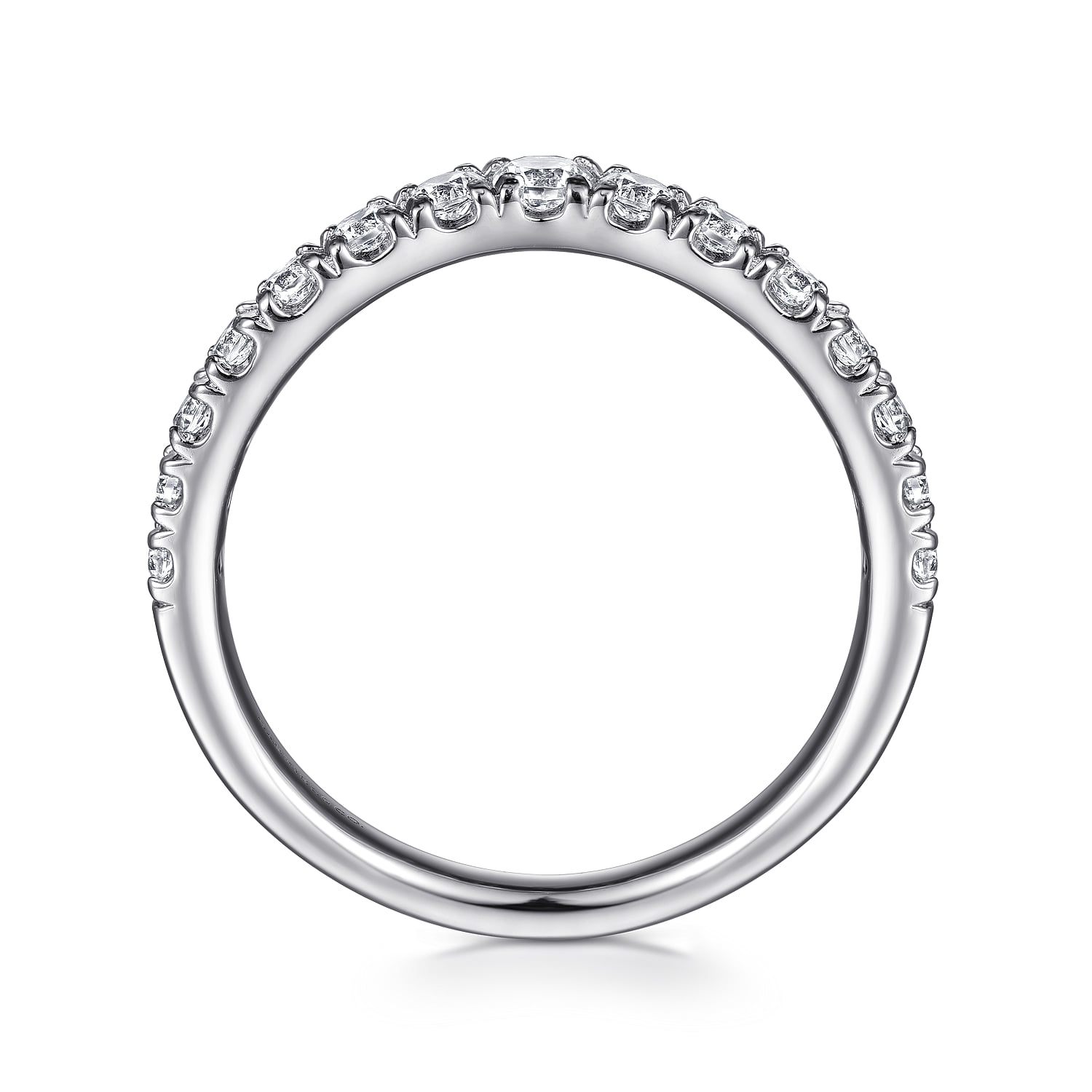 Curved French Pave Diamond Wedding Band in 14K White Gold, photograph 2