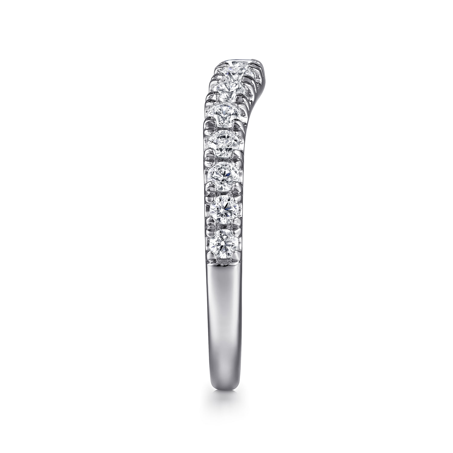 Curved French Pave Diamond Wedding Band in 14K White Gold, photograph 4