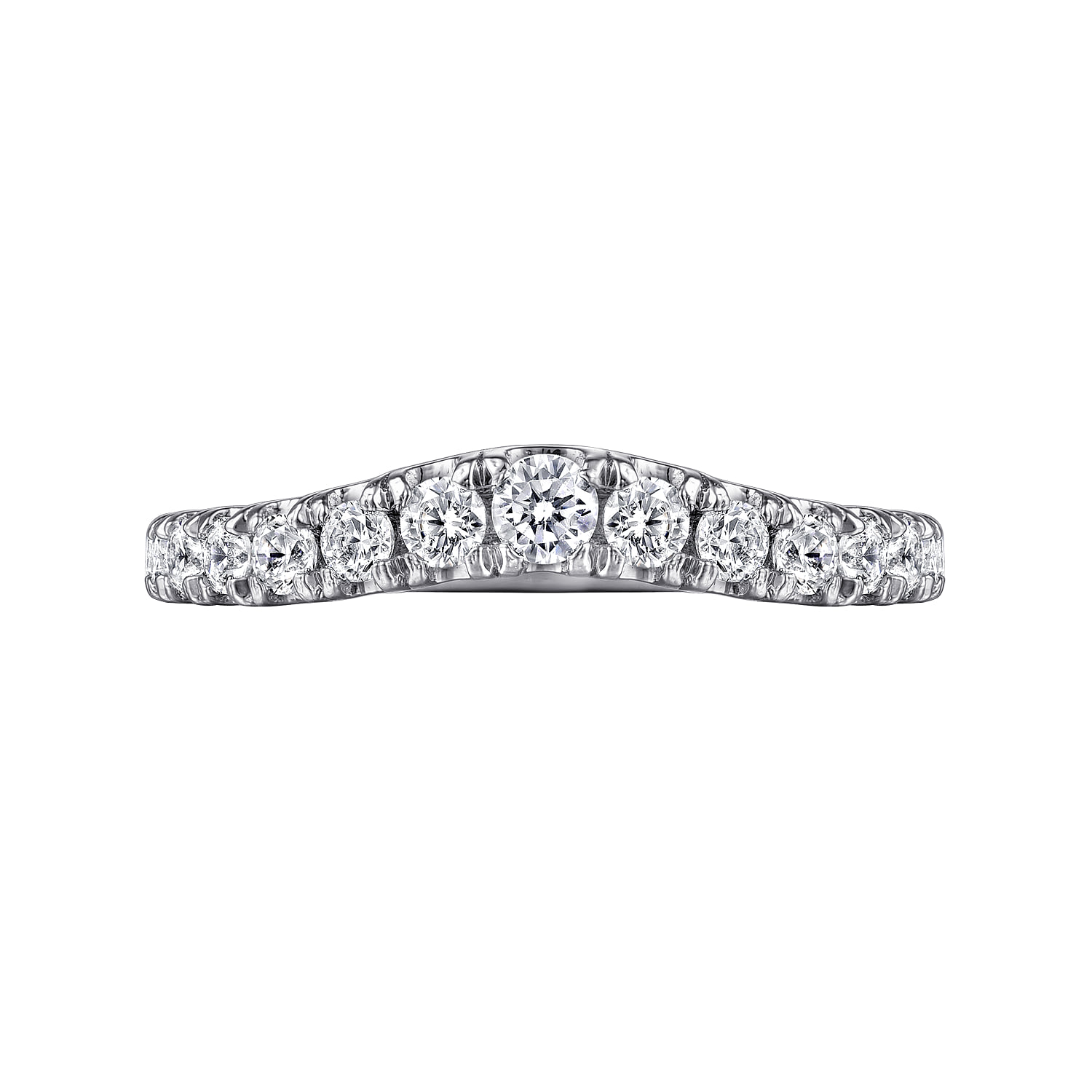 Curved French Pave Diamond Wedding Band in 14K White Gold, photograph 6