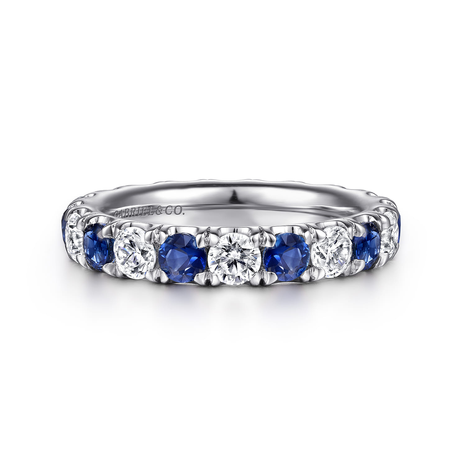 French Pave Set Sapphire and Diamond Eternity Band in 14K White Gold