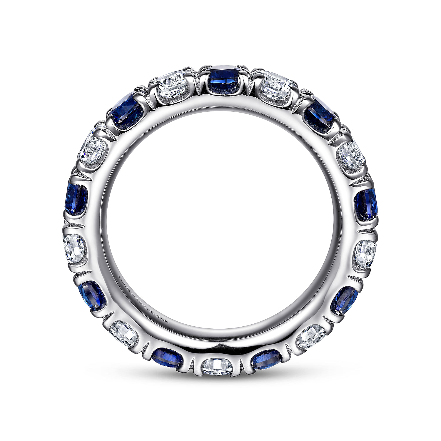 French Pave Set Sapphire and Diamond Eternity Band in 14K White Gold, photograph 2