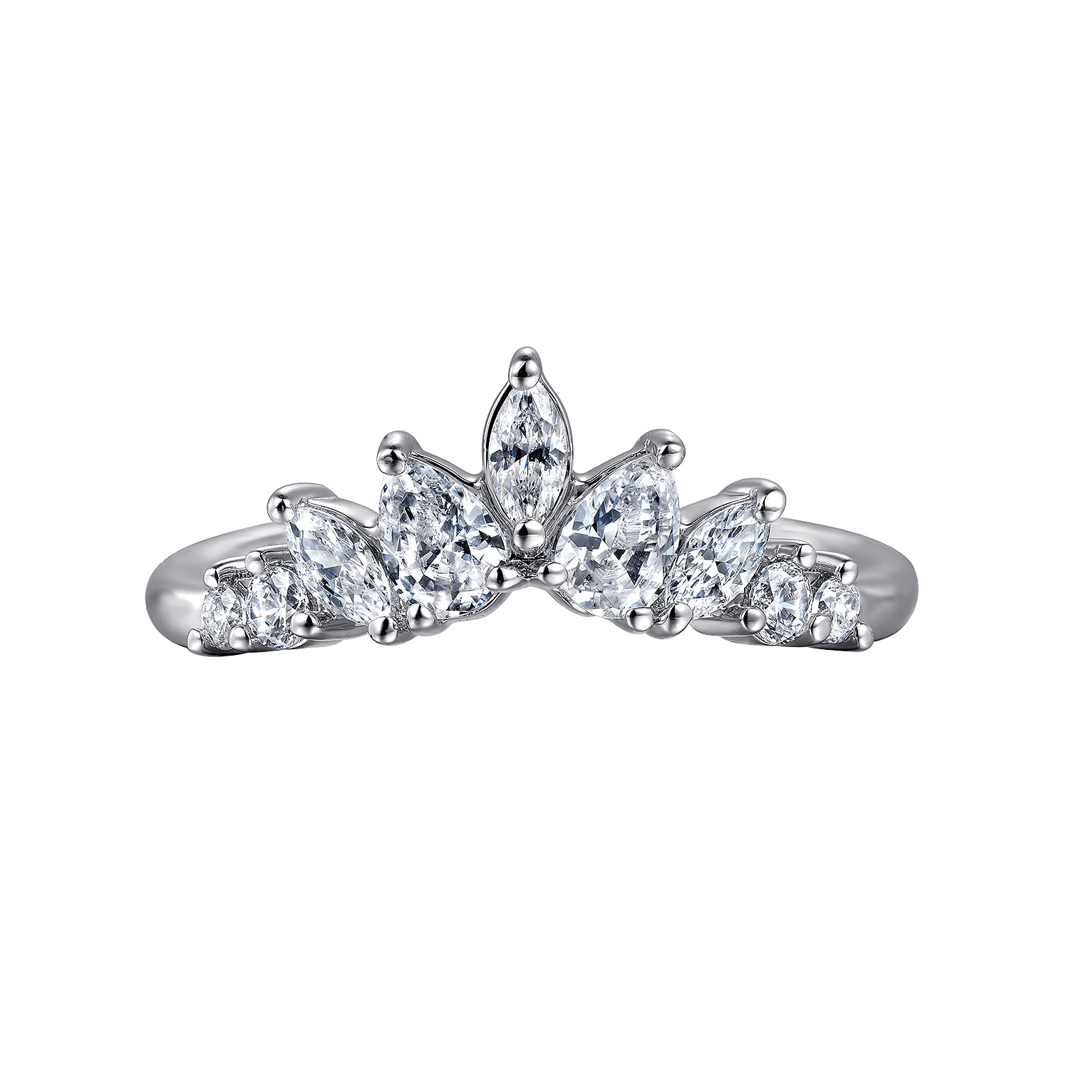 Curved-Shaped and Diamond Anniversary Band in 14K White Gold, photograph 6