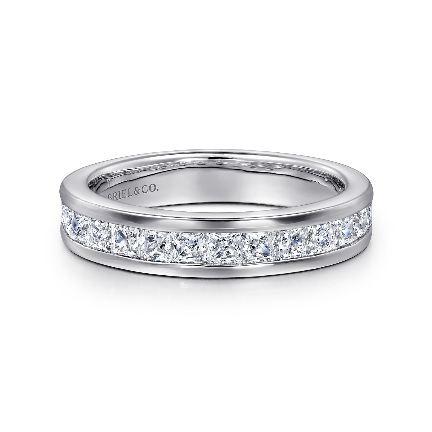 Channel Prong Set Diamond Wedding Band in 14K White Gold