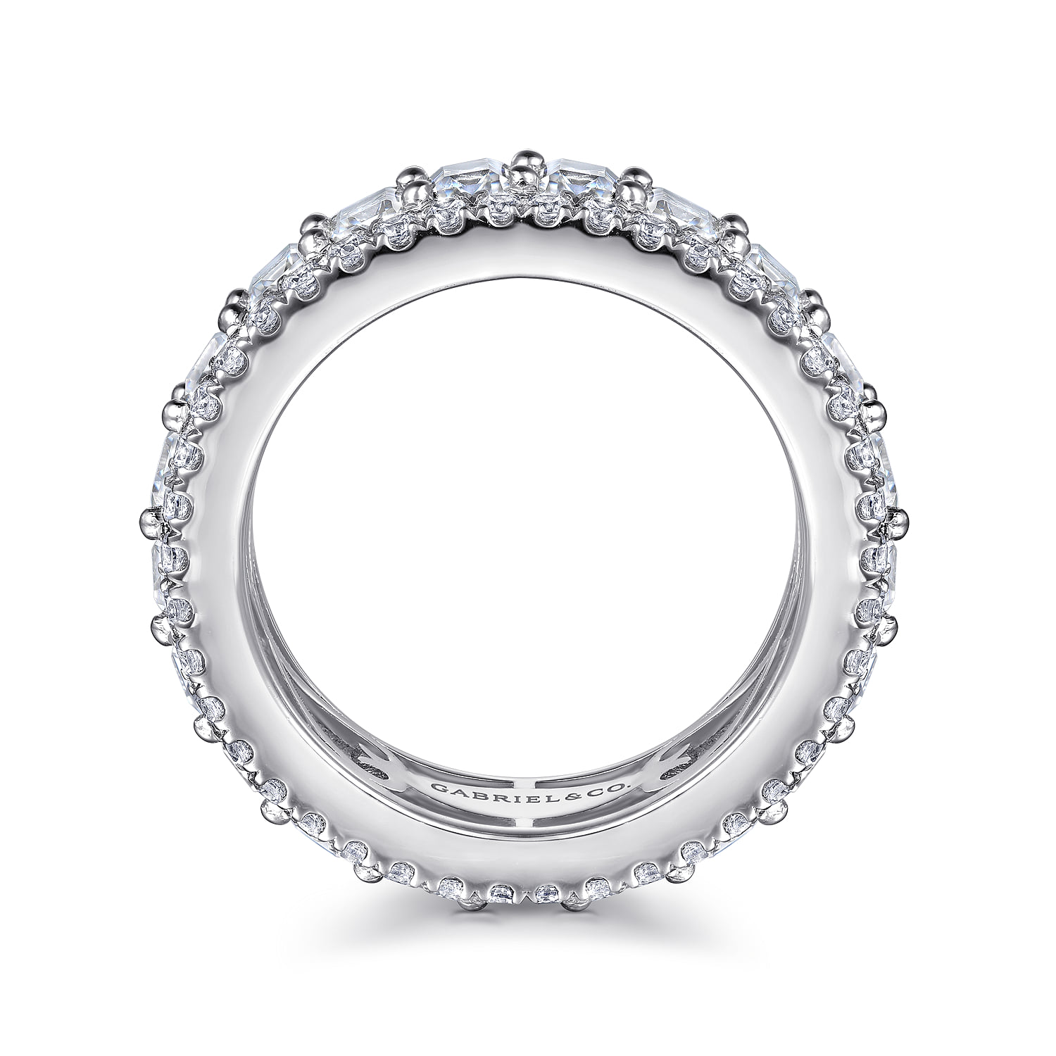 Wide Emerald Cut Fancy Diamond Anniversary Band in 14K White Gold, photograph 2