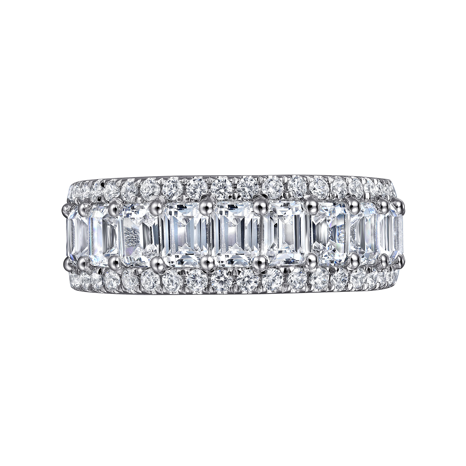 Wide Emerald Cut Fancy Diamond Anniversary Band in 14K White Gold, photograph 6