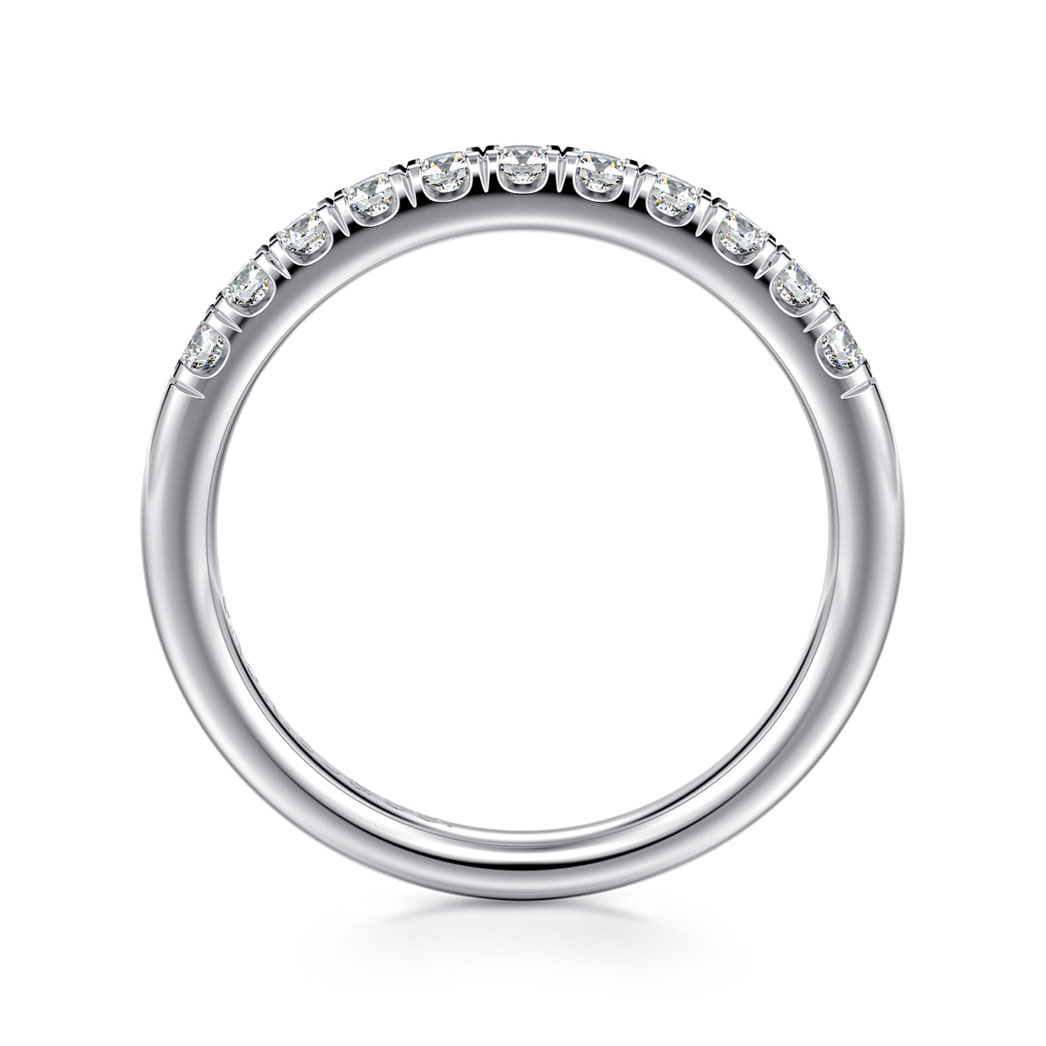 11 Stone French Pave Diamond Wedding Band in 14K White Gold, photograph 2