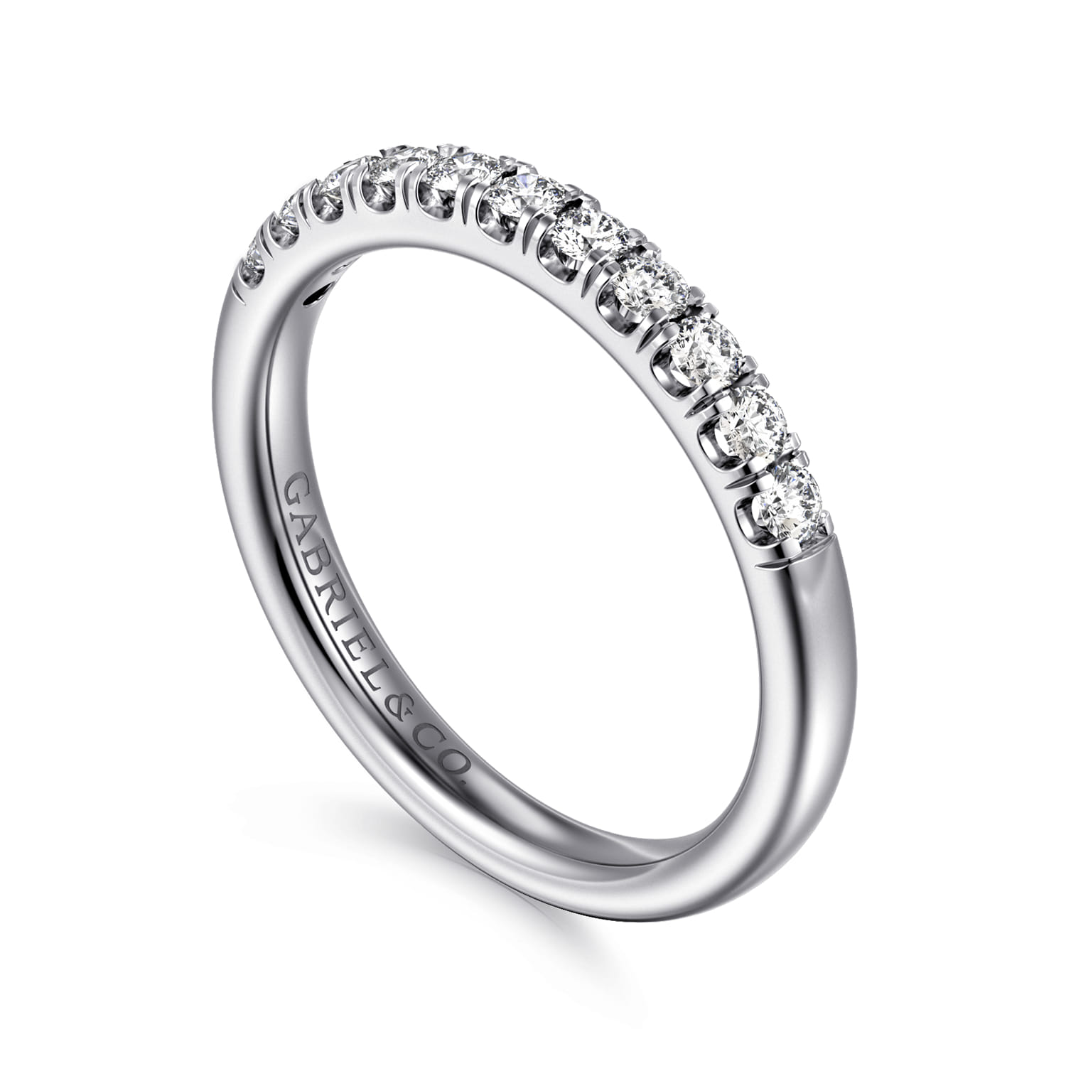 11 Stone French Pave Diamond Wedding Band in 14K White Gold, photograph 3