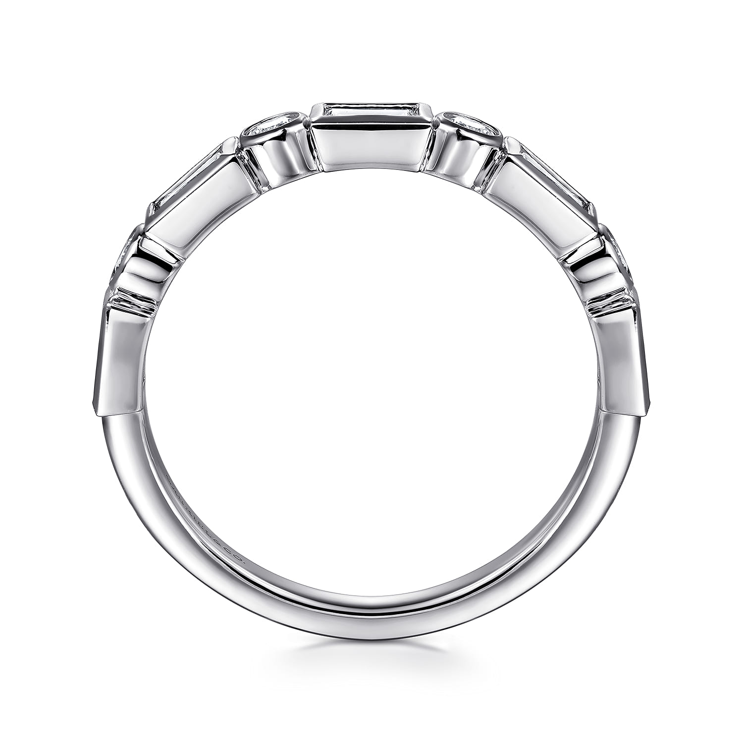 Bezel Set Baguette and Diamond Anniversary Band in 14K White Gold, photograph 2