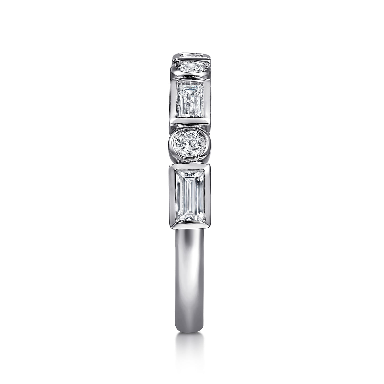 Bezel Set Baguette and Diamond Anniversary Band in 14K White Gold, photograph 4