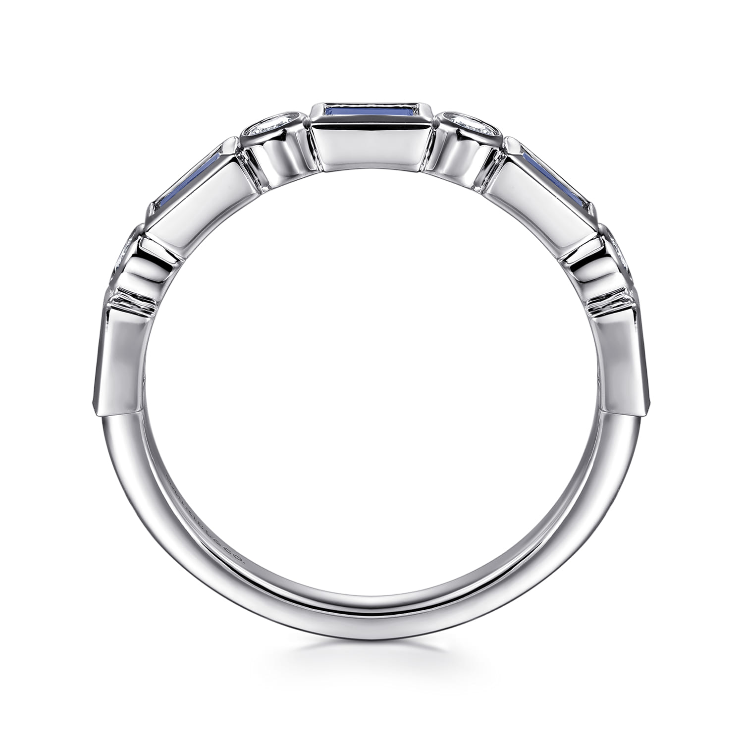 Bezel Set Baguette Sapphire and Round Diamond Anniversary Band in 14K White Gold, photograph 2