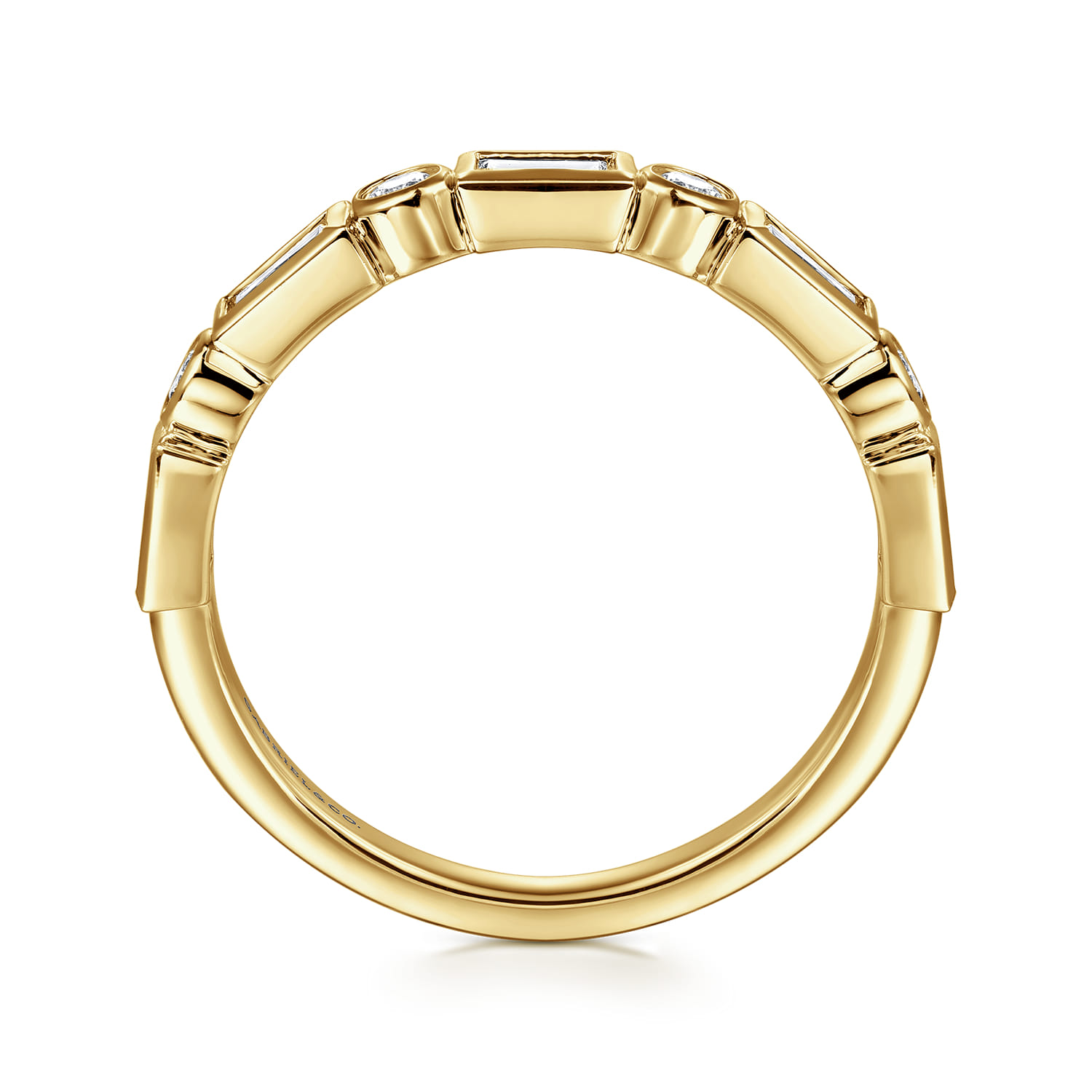 Bezel Set Baguette and Diamond Anniversary Band in 14K Yellow Gold, photograph 2