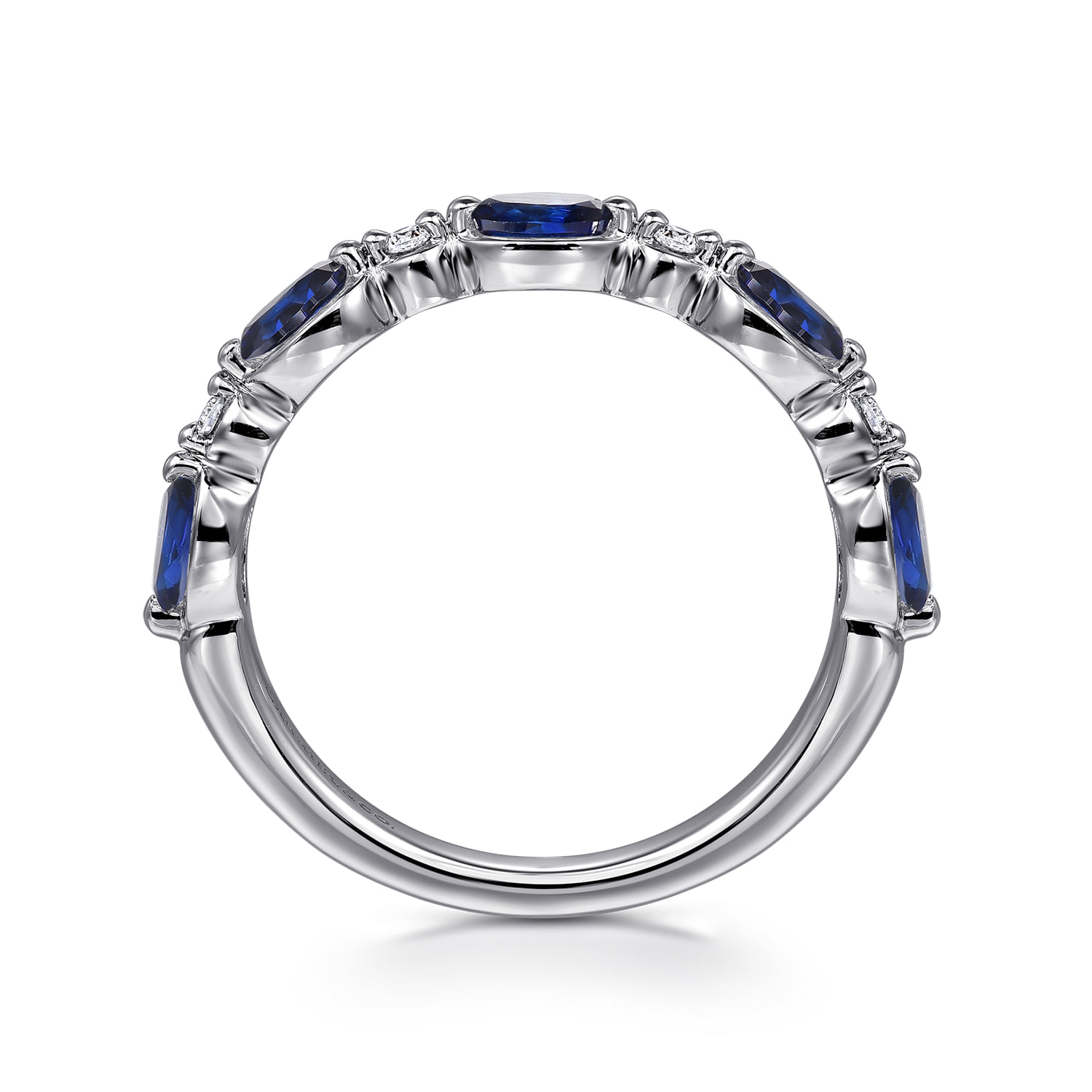 Bezel Set Oval Sapphire and Round Diamond Anniversary Band in 14K White Gold, photograph 2