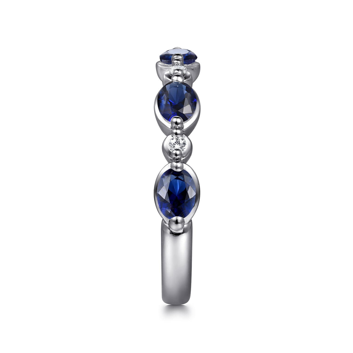 Bezel Set Oval Sapphire and Round Diamond Anniversary Band in 14K White Gold, photograph 4