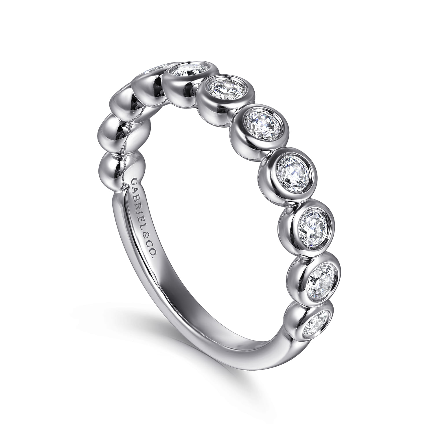 Bezel Set Diamond Anniversary Band in 14K White Gold, photograph 3