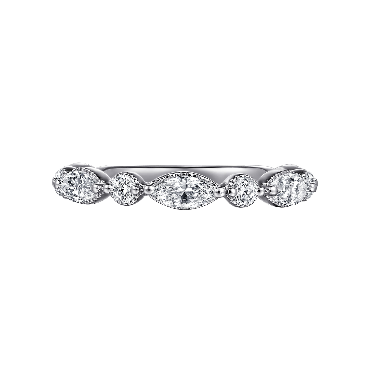 Vintage Inspired and Diamond Anniversary Band in 14K White Gold, photograph 6