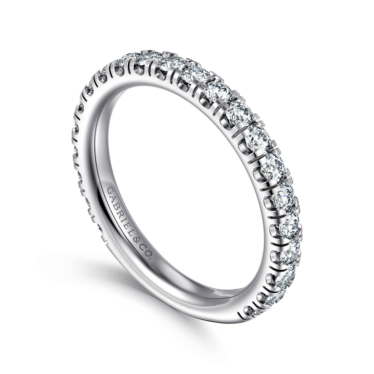 French Pave Set Diamond Wedding Band in 14K White Gold, photograph 3