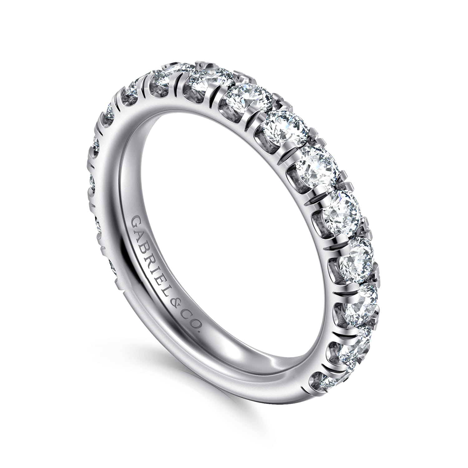 French Pave Set Diamond Wedding Band in 14K White Gold, photograph 3