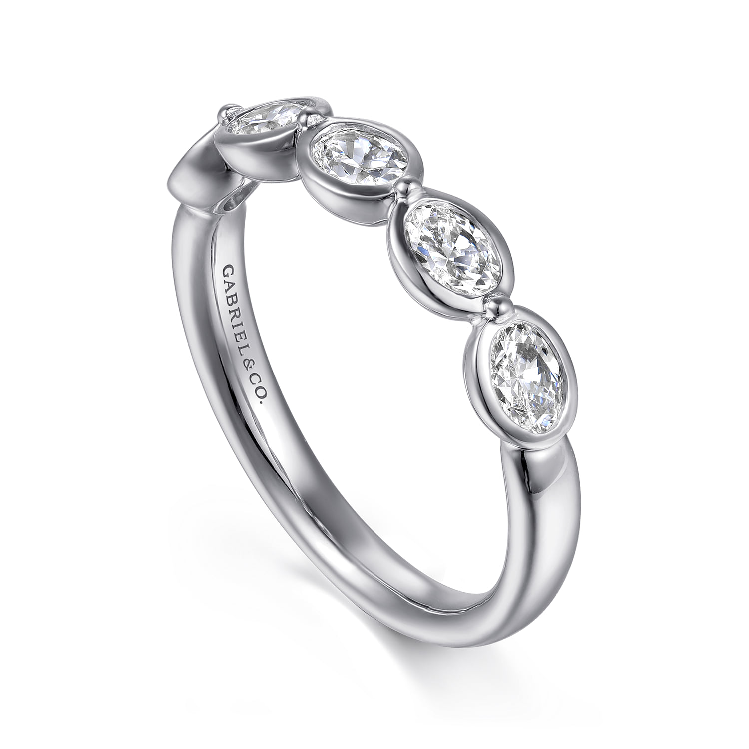 Bezel 5 Stone Diamond Anniversary Band in 14K White Gold, photograph 3
