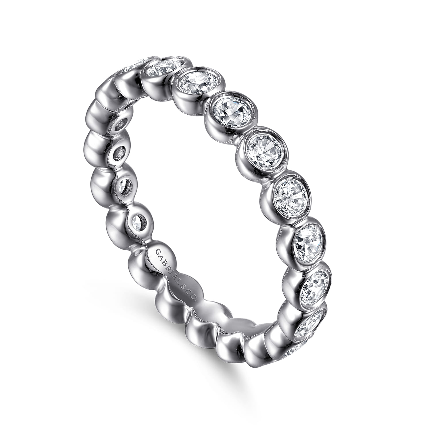 Bezel Diamond Eternity Band in 14K White Gold, photograph 3