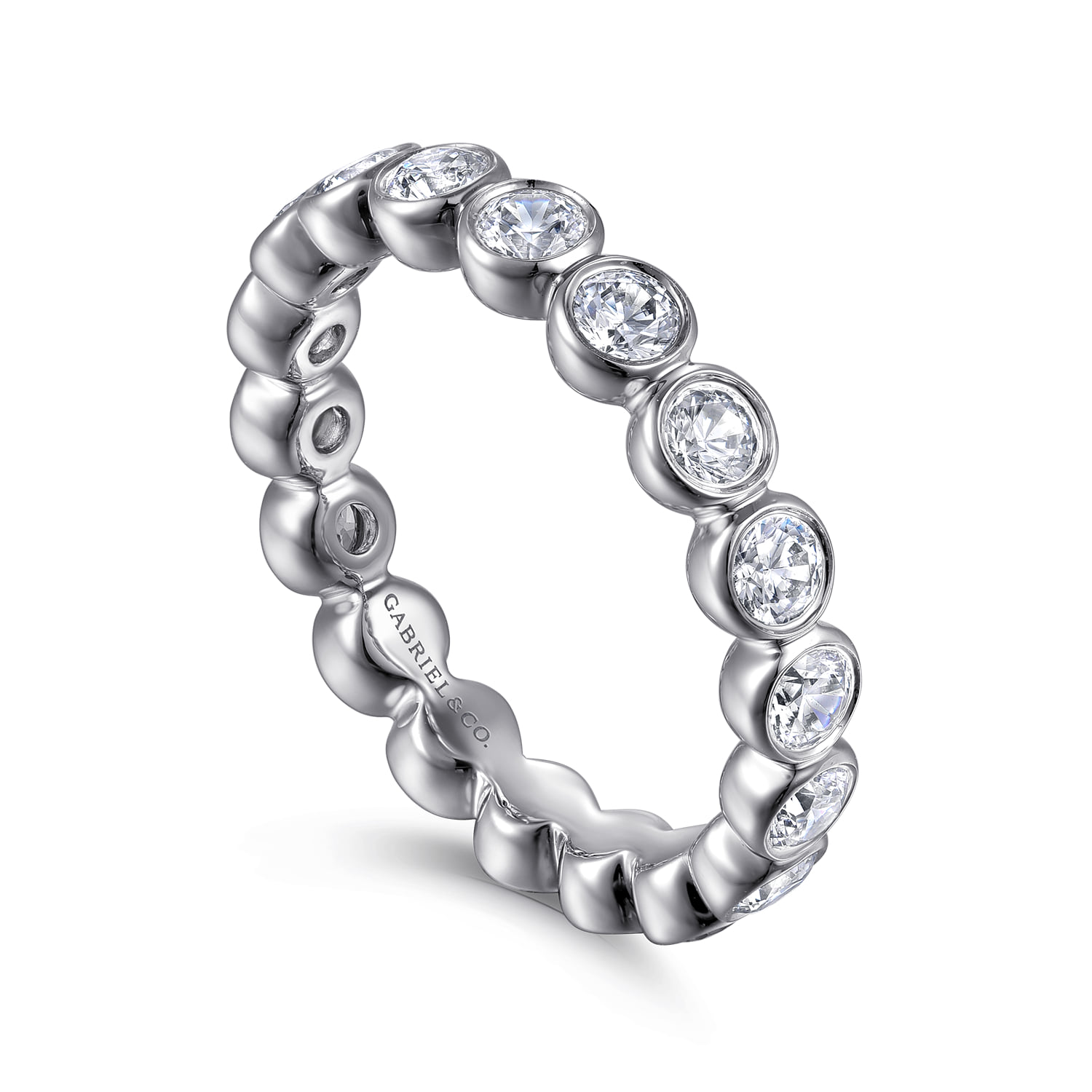 Bezel Diamond Eternity Band in 14K White Gold, photograph 3