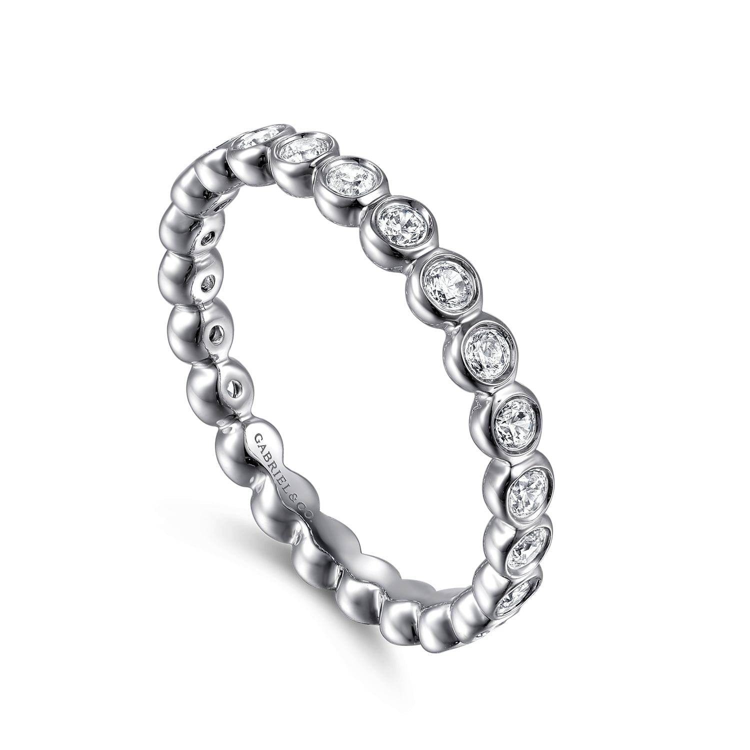 Bezel Diamond Eternity Band in 14K White Gold, photograph 3
