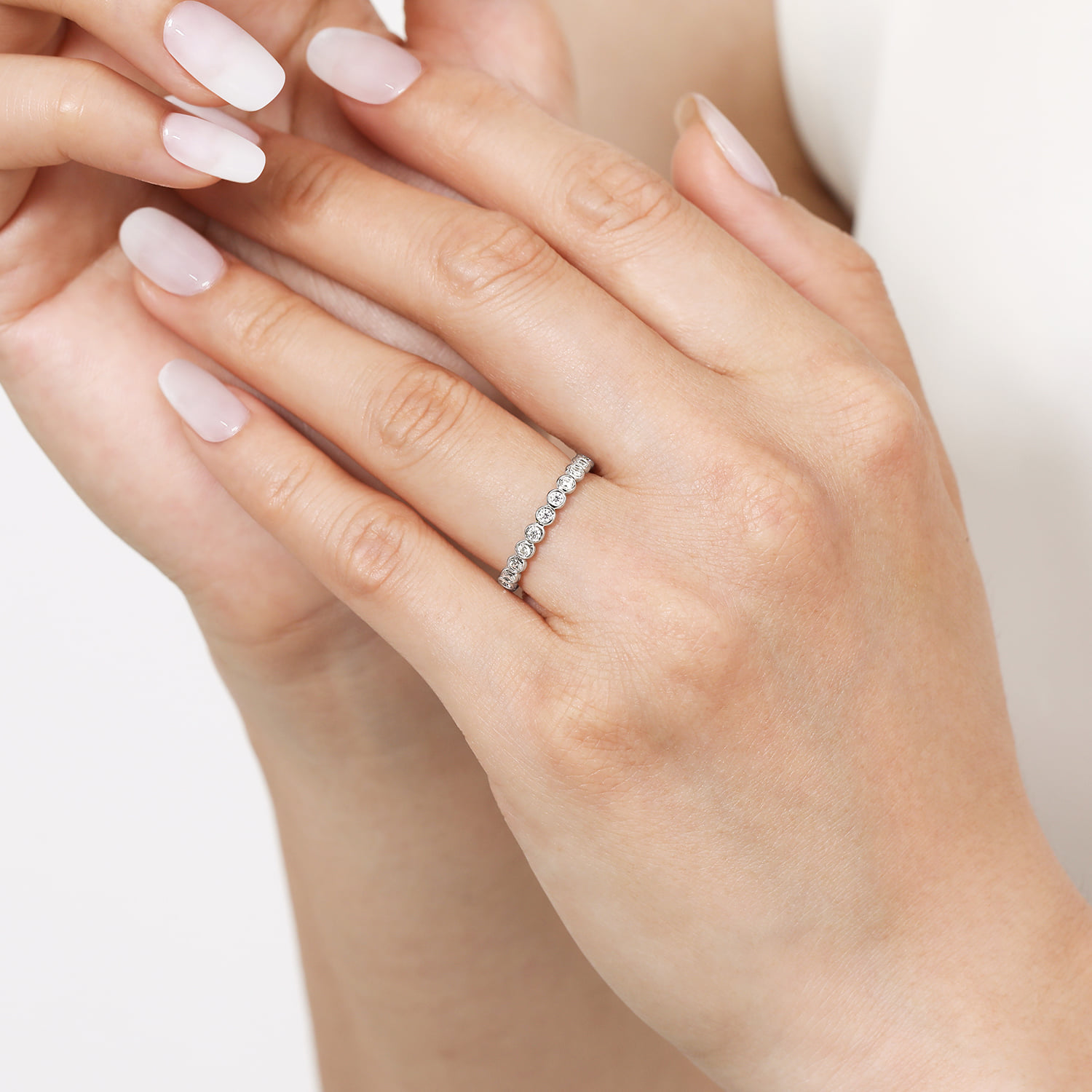Bezel Diamond Eternity Band in 14K White Gold, photograph 5