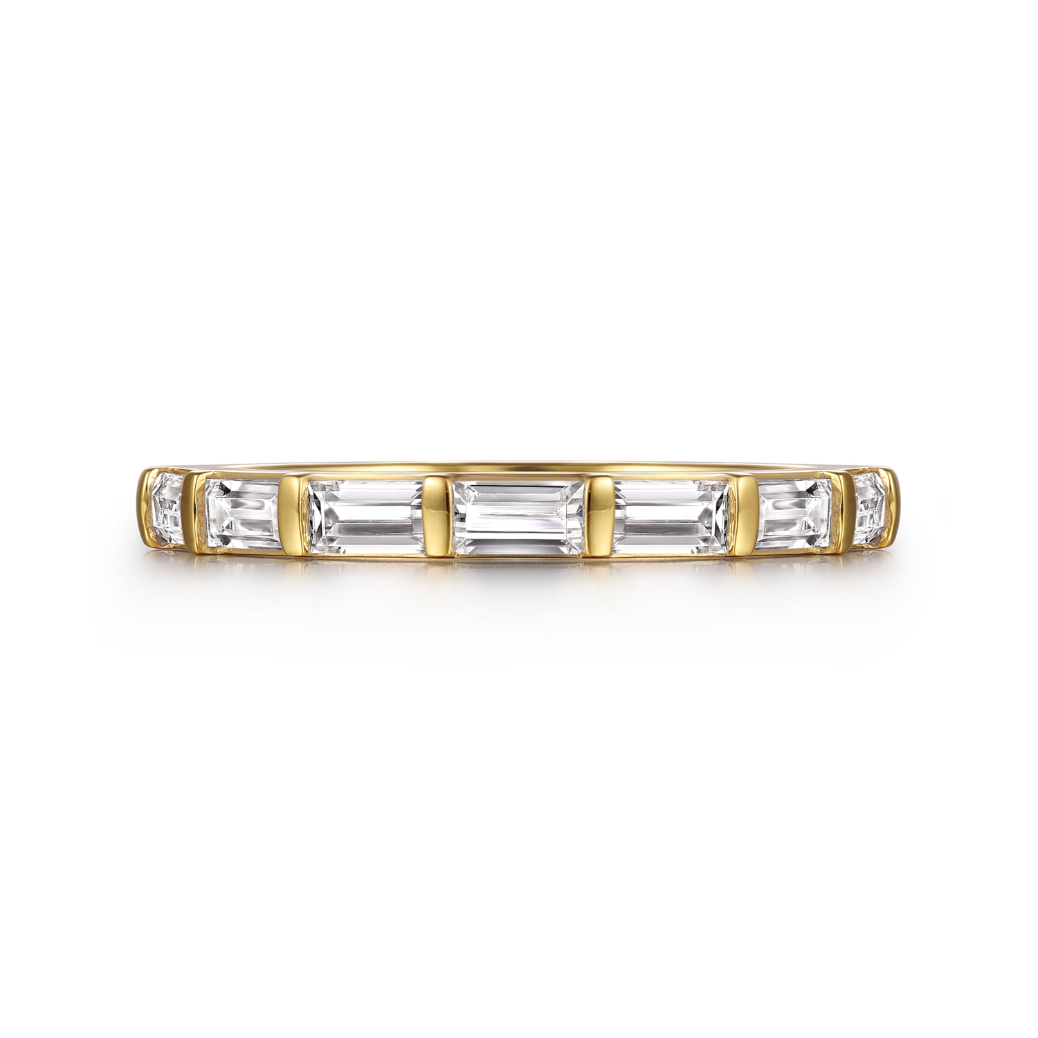 Bar Set Diamond Baguette 7 Stone Anniversary Band in 14K Yellow Gold, photograph 6