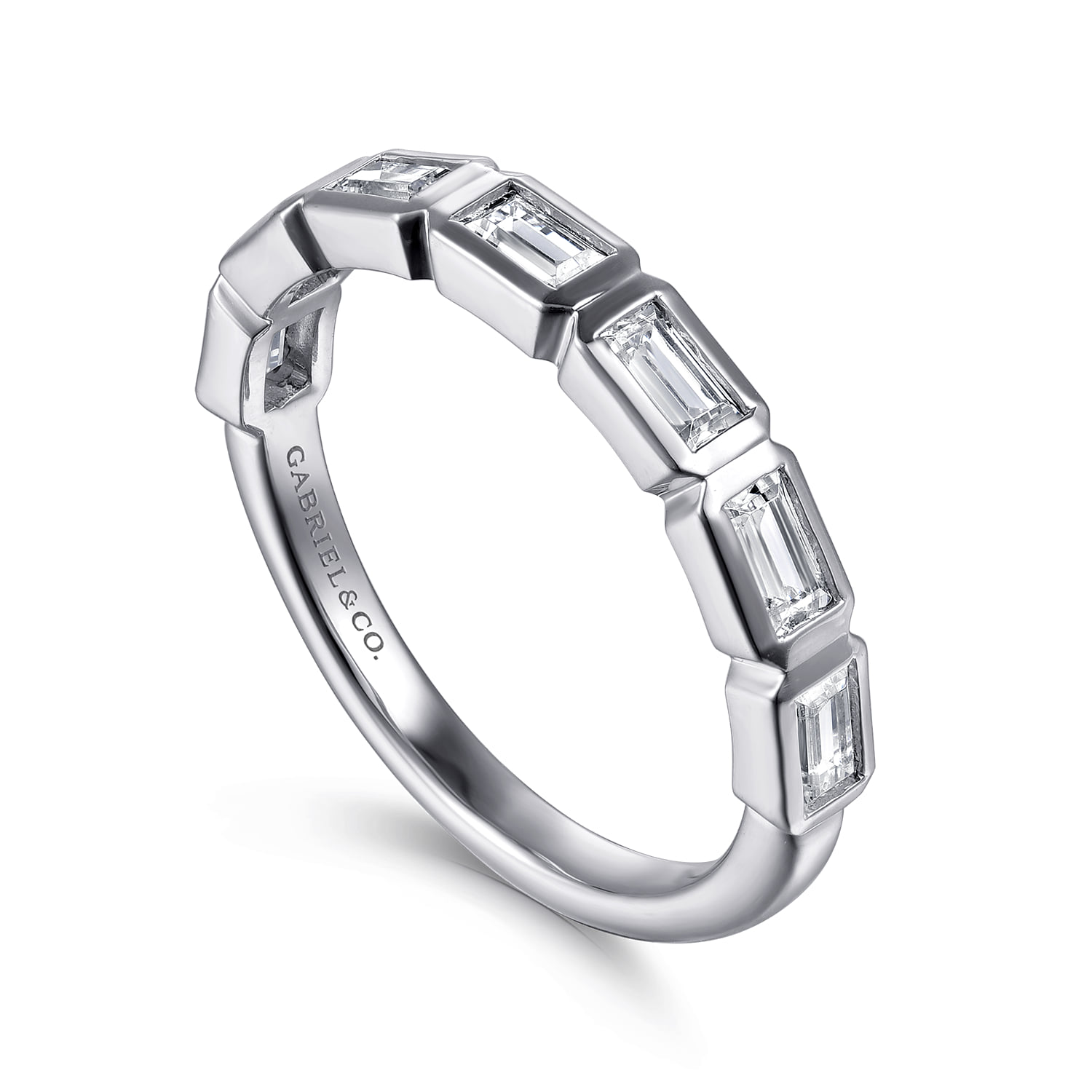Bezel Baguette Diamond Anniversary Band in 14K White Gold, photograph 3