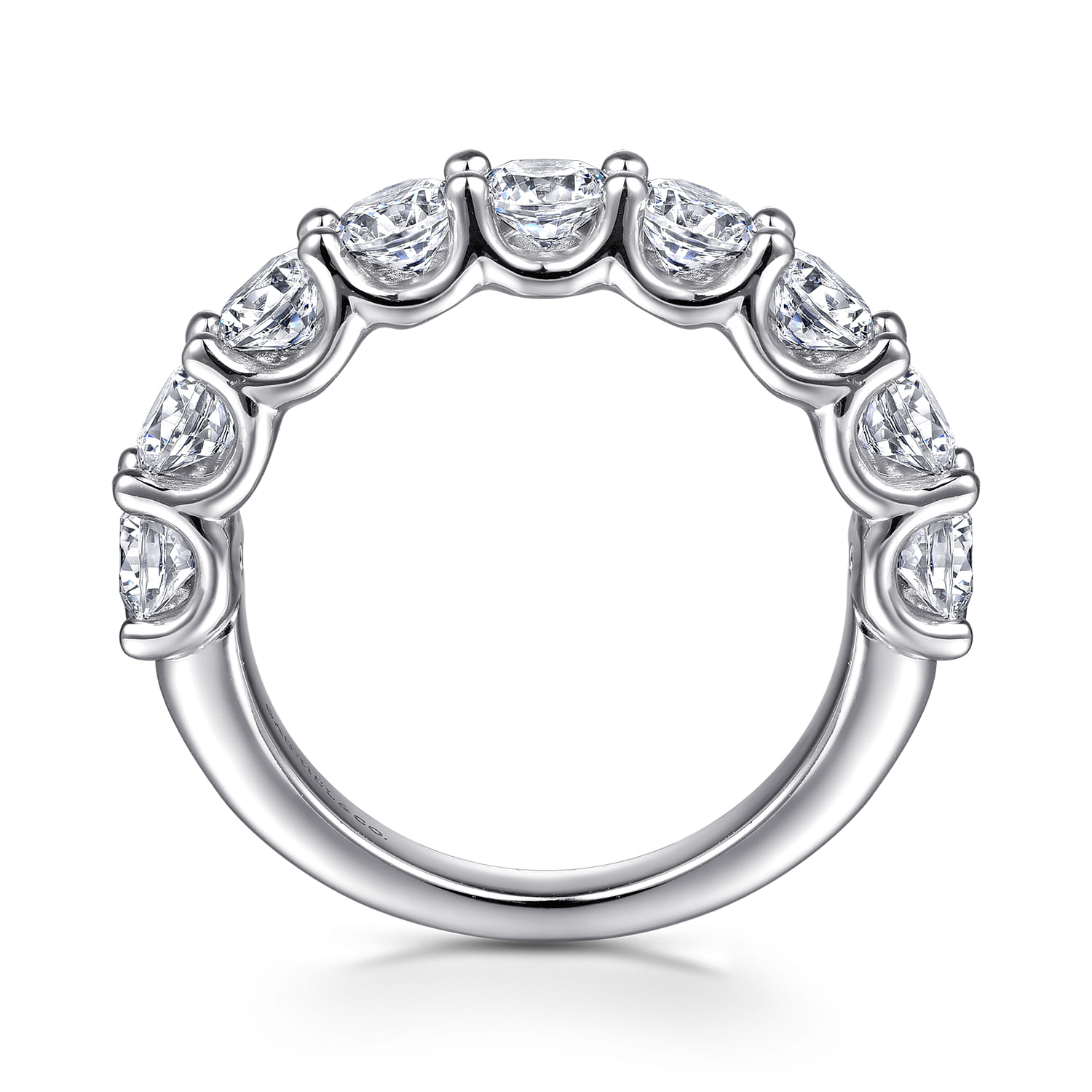 Scallop Setting 9 Stone Diamond Anniversary Band in 14K White Gold, photograph 2