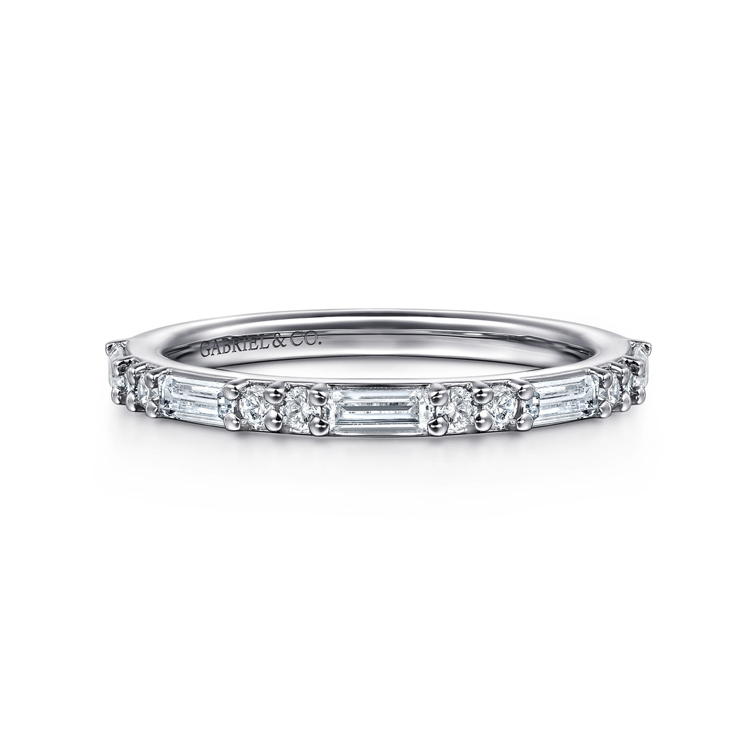 Pave and Baguette Diamond Anniversary Band in 14K White Gold
