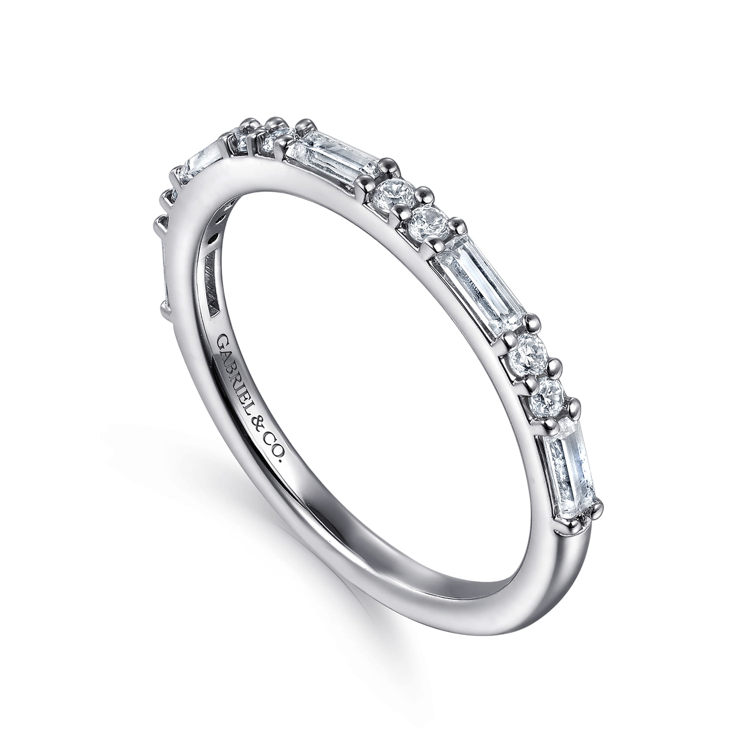 Pave and Baguette Diamond Anniversary Band in 14K White Gold, photograph 3