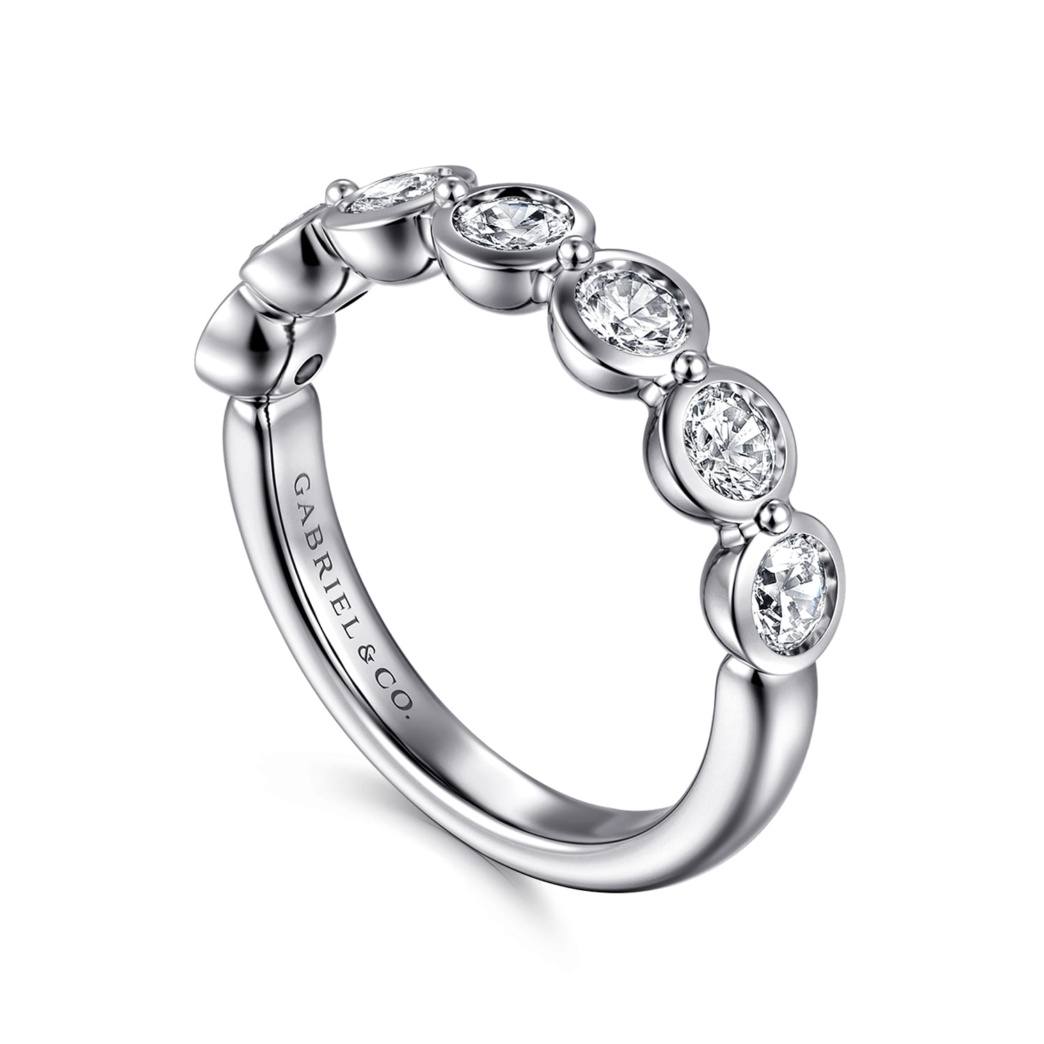 Bezel 7 Stone Diamond Anniversary Band in 14K White Gold, photograph 3
